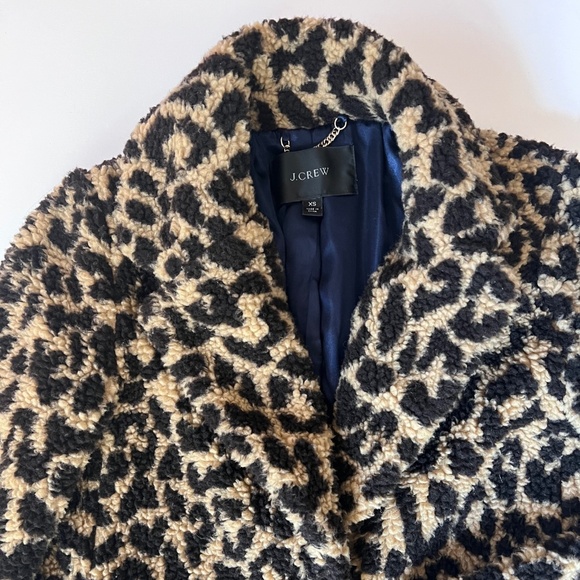 J.Crew Leopard Faux Fur Teddy Coat XS | Sherpa Jacket | Chic Winter Staple EUC - Picture 3 of 9